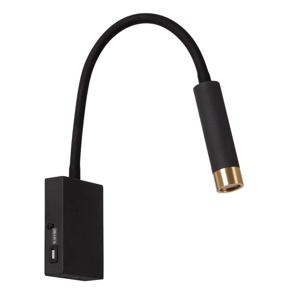 Lucide BedlampjeAlec zwart met USB poort - 03246/03/30